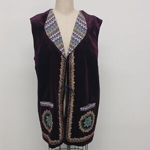 Purple Velvet Embroidered Tapestry Vest From Kyrgyzstan